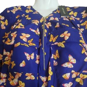 New Glory Women's Butterfly Print Sleeve Blouse